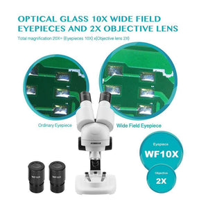 Planet Gates 20X Stereo Microscope Binocular Tilted Eyepieces Top LED PCB Solder Phone Repair