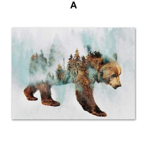 Landscape Forest Bear Fox Wolf Nordic Posters And Prints Wall Art Canvas Painting Abstract Animal Wall Pictures For Kids Room