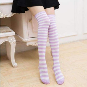 Long Knee Socks Striped Cotton Thigh High Ladys Over The Knee Stockings 2018 Thin Stripes High Tube Color Stripes Socks - 21 / One Size