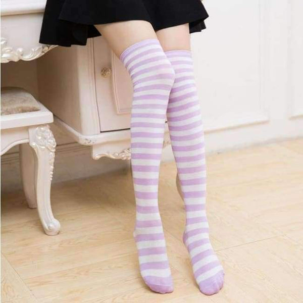 Long Knee Socks Striped Cotton Thigh High Ladys Over The Knee Stockings 2018 Thin Stripes High Tube Color Stripes Socks - 21 / One Size
