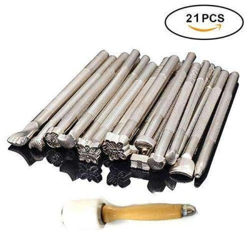 Planet Gates 21 pcs Stamping 20pcs DIY Leather Working Saddle Stamping Tools Set for Leathercraft Working Carving Handmade Art Carving Hammer Cowhide Tool