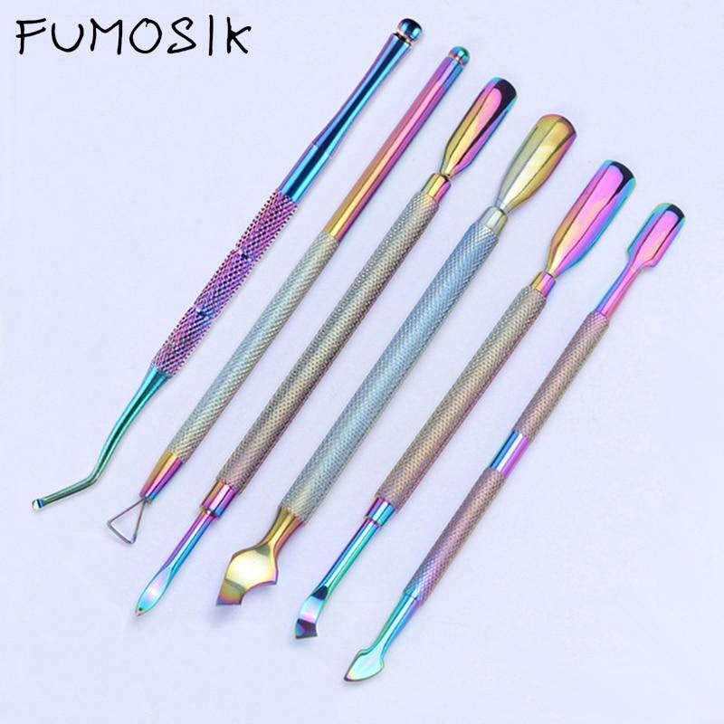 Planet Gates 21 Style Rainbow Stainless Steel Nail Cuticle Pusher Tweezer Nail Art Files UV Gel Polish Remove Manicure Care Groove Clean Tool