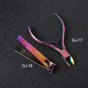 Planet Gates 21 Style Rainbow Stainless Steel Nail Cuticle Pusher Tweezer Nail Art Files UV Gel Polish Remove Manicure Care Groove Clean Tool