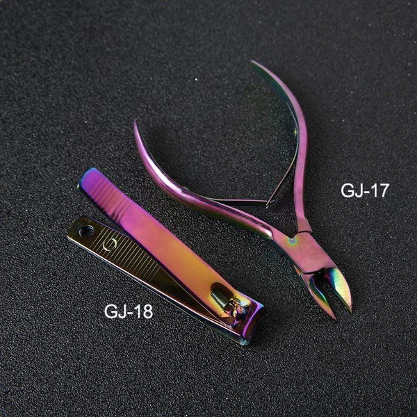 Planet Gates 21 Style Rainbow Stainless Steel Nail Cuticle Pusher Tweezer Nail Art Files UV Gel Polish Remove Manicure Care Groove Clean Tool