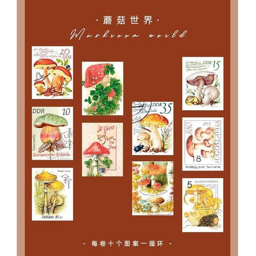 Planet Gates 211108 1 Retro Stamp Philately Series  Washi Tape Plant Mushroom Decorative Adhesive Tape DIY Scrapbooking Sticker Label