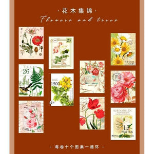 Planet Gates 211108 2 Retro Stamp Philately Series  Washi Tape Plant Mushroom Decorative Adhesive Tape DIY Scrapbooking Sticker Label