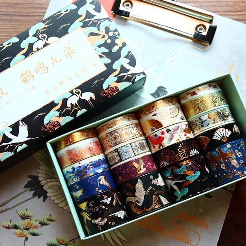Planet Gates 211108 20pcs Vintage Gold Foil Washi Tape Set Crane Cosmic Fantasy Sakura Flower Adhesive Masking Tapes DIY Decoration Sticker A6157