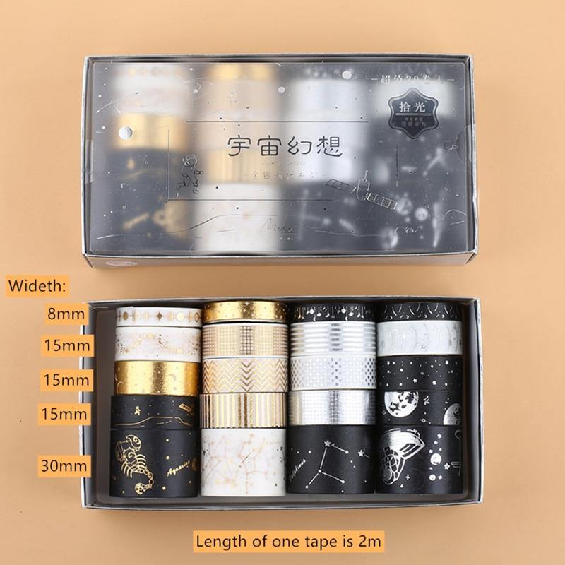 Planet Gates 211108 20pcs Vintage Gold Foil Washi Tape Set Crane Cosmic Fantasy Sakura Flower Adhesive Masking Tapes DIY Decoration Sticker A6157