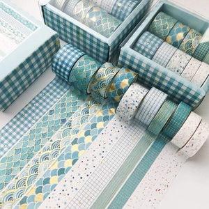Planet Gates 211108 blue tone 10 Pcs/set Color Geometric Lattice Gold Washi Tape Set Scrapbooking Decorative Adhesive Tapes Paper Japanese Stationery Sticker