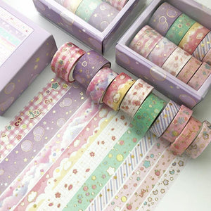 Planet Gates 211108 lovely 10 Pcs/set Color Geometric Lattice Gold Washi Tape Set Scrapbooking Decorative Adhesive Tapes Paper Japanese Stationery Sticker