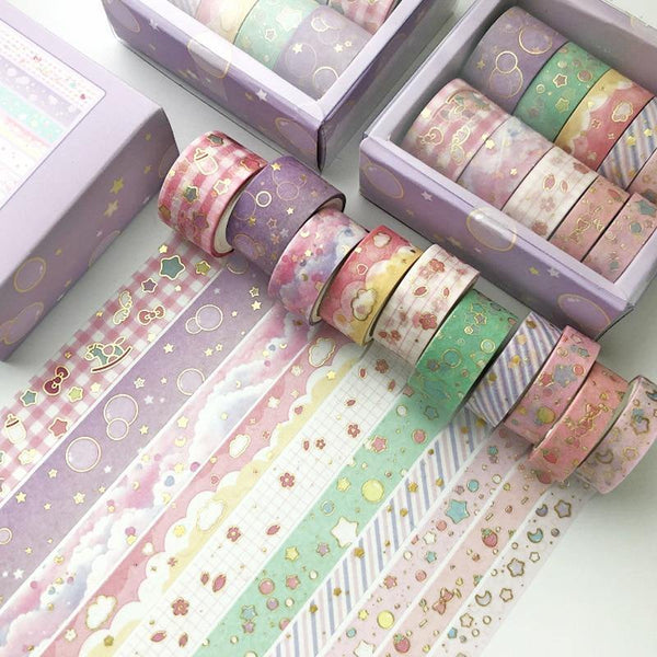 Planet Gates 211108 lovely 10 Pcs/set Color Geometric Lattice Gold Washi Tape Set Scrapbooking Decorative Adhesive Tapes Paper Japanese Stationery Sticker