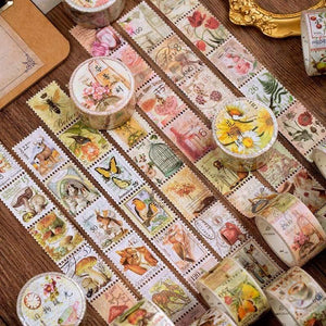 Planet Gates 211108 Retro Stamp Philately Series  Washi Tape Plant Mushroom Decorative Adhesive Tape DIY Scrapbooking Sticker Label