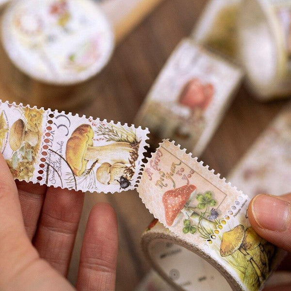 Planet Gates 211108 Retro Stamp Philately Series  Washi Tape Plant Mushroom Decorative Adhesive Tape DIY Scrapbooking Sticker Label
