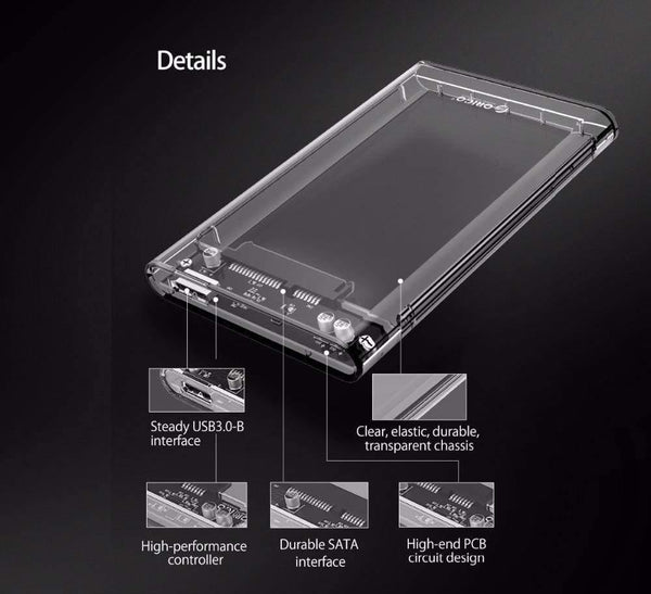 Planet Gates 2139U3 Hard Drive Enclosure 2.5 inch Transparent USB3.0 Hard Drive Enclosure Support UASP Protocol for 7-9.5 mm HDD