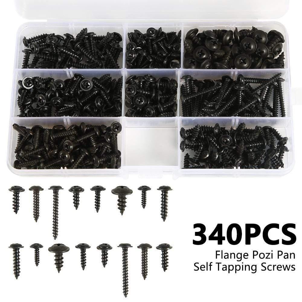 215/340pcs Pan Head Tapping Screw Cross Head M3/M4/M3.5/M4.8 Self Tapping Screw Set Assortment Kit Black Furniture Carbon Steel