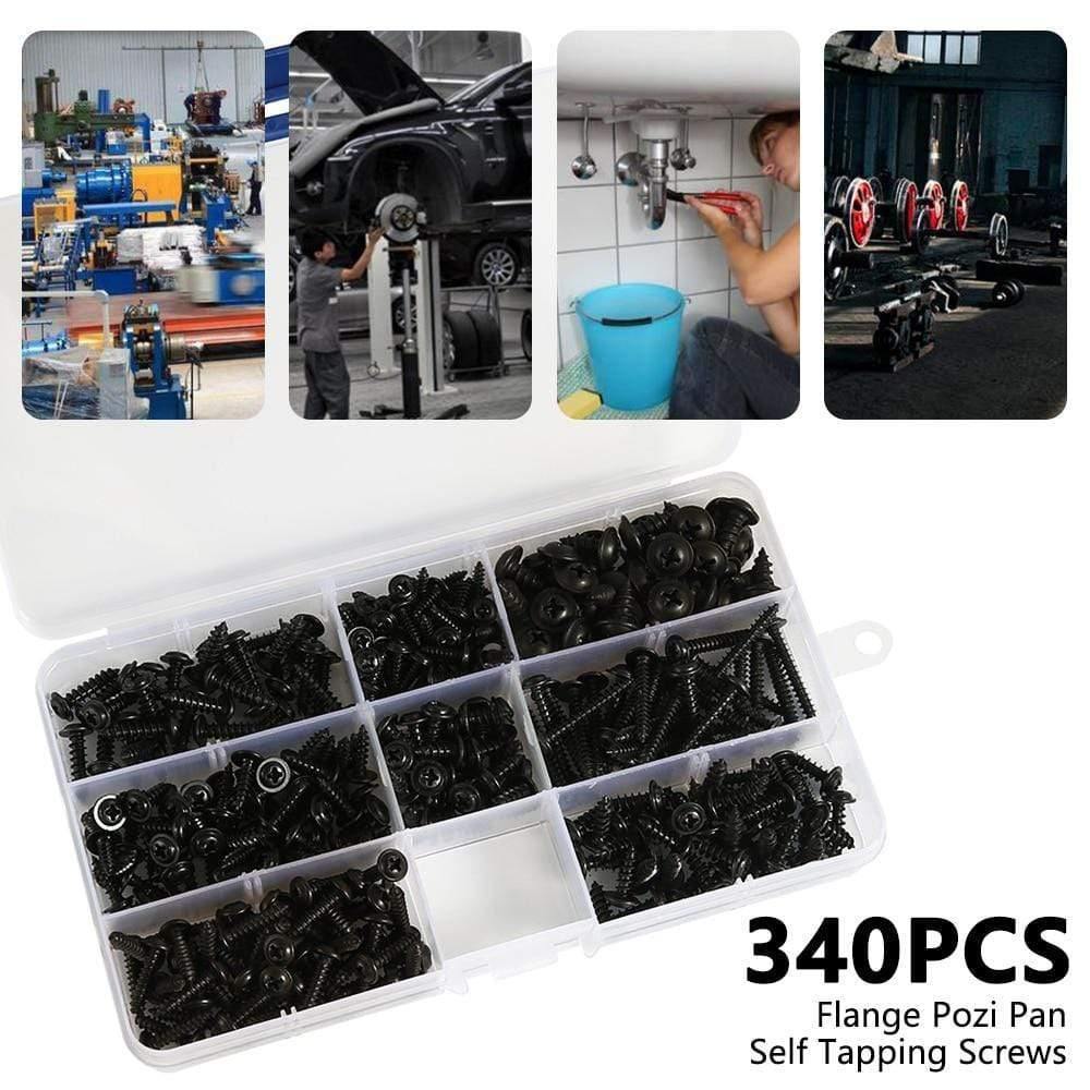215/340pcs Pan Head Tapping Screw Cross Head M3/M4/M3.5/M4.8 Self Tapping Screw Set Assortment Kit Black Furniture Carbon Steel