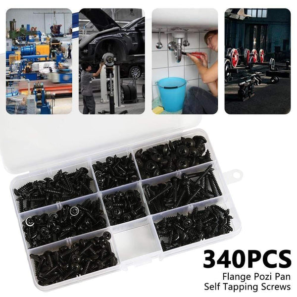 215/340pcs Pan Head Tapping Screw Cross Head M3/M4/M3.5/M4.8 Self Tapping Screw Set Assortment Kit Black Furniture Carbon Steel