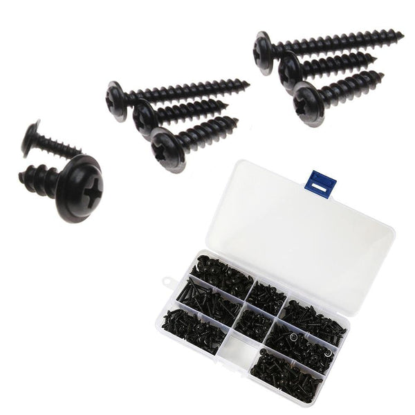 215/340pcs Pan Head Tapping Screw Cross Head M3/M4/M3.5/M4.8 Self Tapping Screw Set Assortment Kit Black Furniture Carbon Steel
