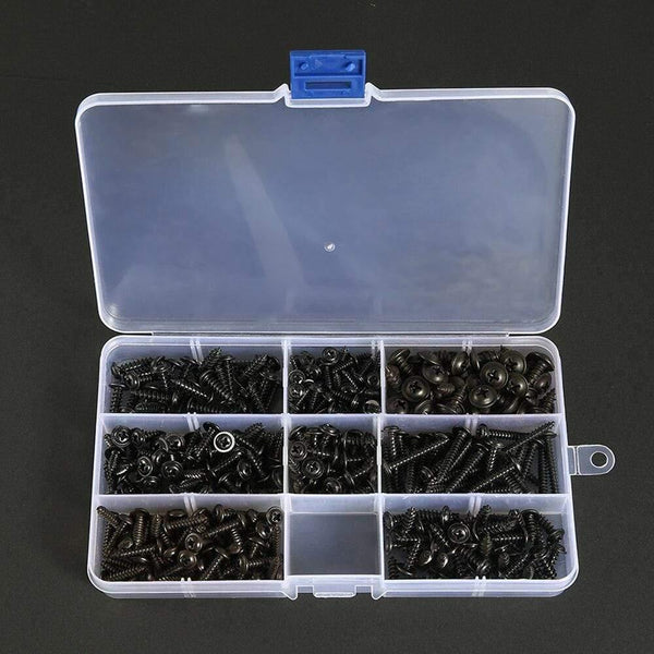 215/340pcs Pan Head Tapping Screw Cross Head M3/M4/M3.5/M4.8 Self Tapping Screw Set Assortment Kit Black Furniture Carbon Steel