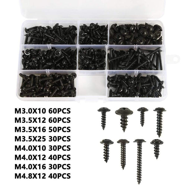 215/340pcs Pan Head Tapping Screw Cross Head M3/M4/M3.5/M4.8 Self Tapping Screw Set Assortment Kit Black Furniture Carbon Steel