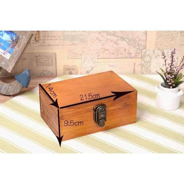 Planet Gates 21x14x10cm / Beige Vintage Solid Wood Box with Lock Jewelry Secret Diary Letters Storage Box Desktop Organization