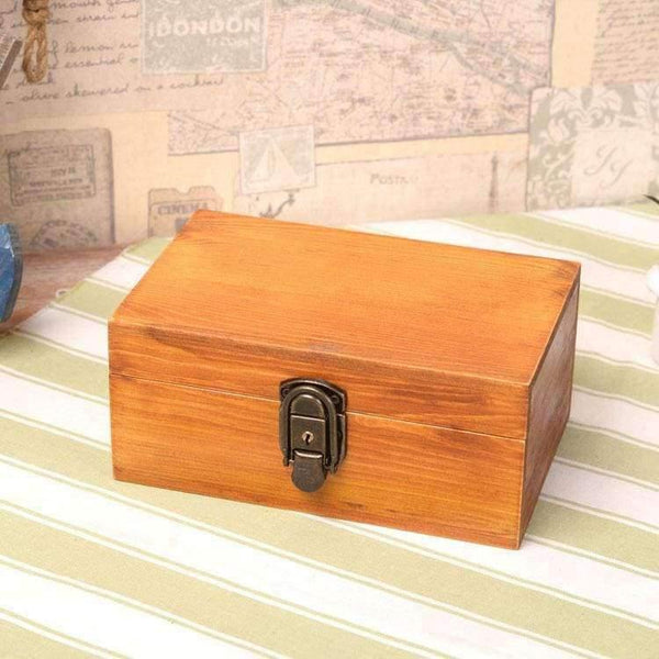 Planet Gates 21x14x10cm / Beige Vintage Solid Wood Box with Lock Jewelry Secret Diary Letters Storage Box Desktop Organization