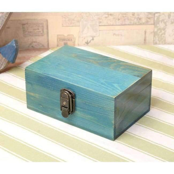 Planet Gates 21x14x10cm / Blue Vintage Solid Wood Box with Lock Jewelry Secret Diary Letters Storage Box Desktop Organization