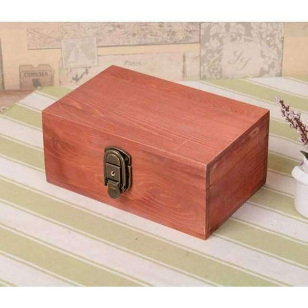 Planet Gates 21x14x10cm / Red Vintage Solid Wood Box with Lock Jewelry Secret Diary Letters Storage Box Desktop Organization