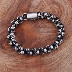 Planet Gates 22.5cm Long Skull Bracelets For Men Stainless Steel Shiny Skull Charm Link Chain Brecelets Male Gothic Jewelry