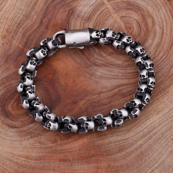 Planet Gates 22.5cm Long Skull Bracelets For Men Stainless Steel Shiny Skull Charm Link Chain Brecelets Male Gothic Jewelry