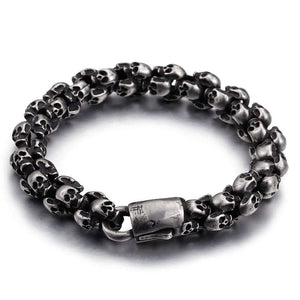 Planet Gates 22.5cm Long Skull Bracelets For Men Stainless Steel Shiny Skull Charm Link Chain Brecelets Male Gothic Jewelry