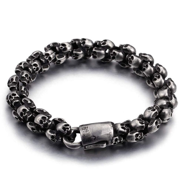 Planet Gates 22.5cm Long Skull Bracelets For Men Stainless Steel Shiny Skull Charm Link Chain Brecelets Male Gothic Jewelry