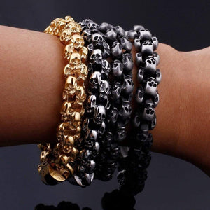 Planet Gates 22.5cm Long Skull Bracelets For Men Stainless Steel Shiny Skull Charm Link Chain Brecelets Male Gothic Jewelry
