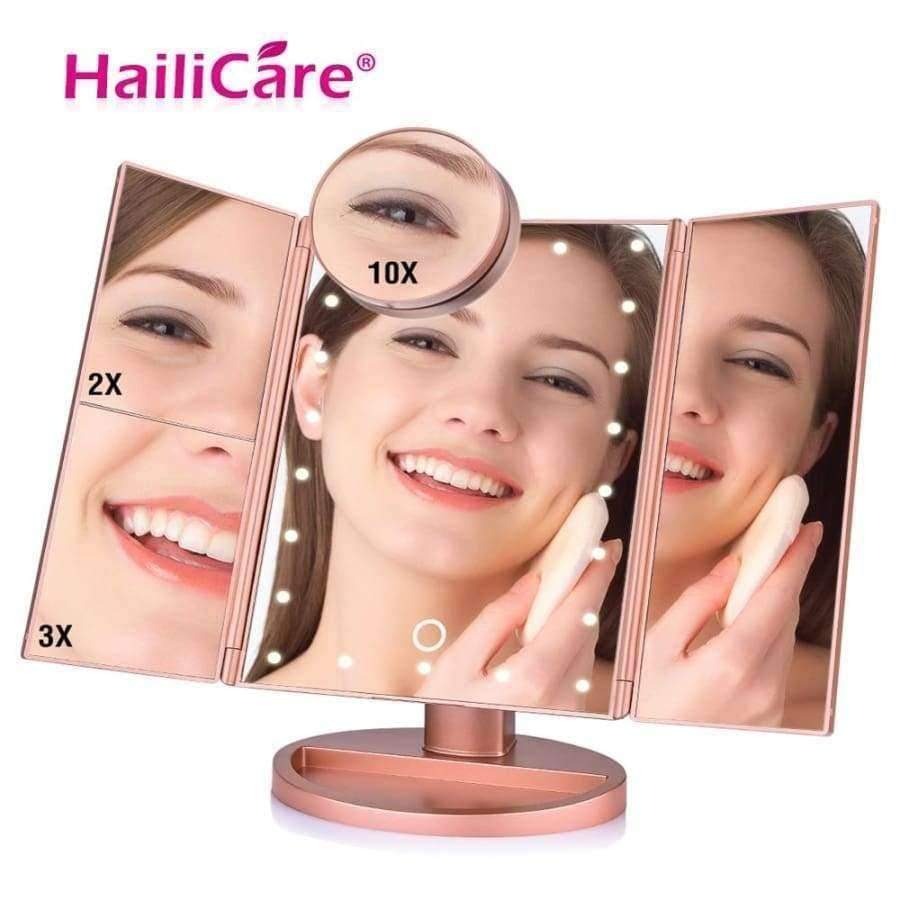 Planet Gates 22 LED Touch Screen Makeup Mirror 1X 2X 3X 10X  Magnifying Mirrors 4 in 1 Tri-Folded  Desktop Mirror Lights Health Beauty Tool