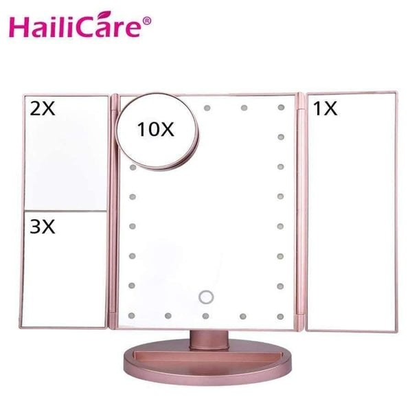 Planet Gates 22 LED Touch Screen Makeup Mirror 1X 2X 3X 10X  Magnifying Mirrors 4 in 1 Tri-Folded  Desktop Mirror Lights Health Beauty Tool