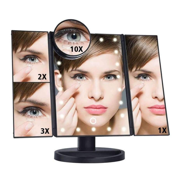 Planet Gates 22 LED Touch Screen Makeup Mirror 1X 2X 3X 10X  Magnifying Mirrors 4 in 1 Tri-Folded  Desktop Mirror Lights Health Beauty Tool
