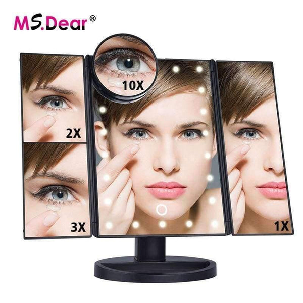 Planet Gates 22 LEDs Folding Lamp Luminous Makeup Mirror 1X/2X/3X/10X Magnifying 180 degree Rotating Adjustable Tabletop Cosmetic Mirrors