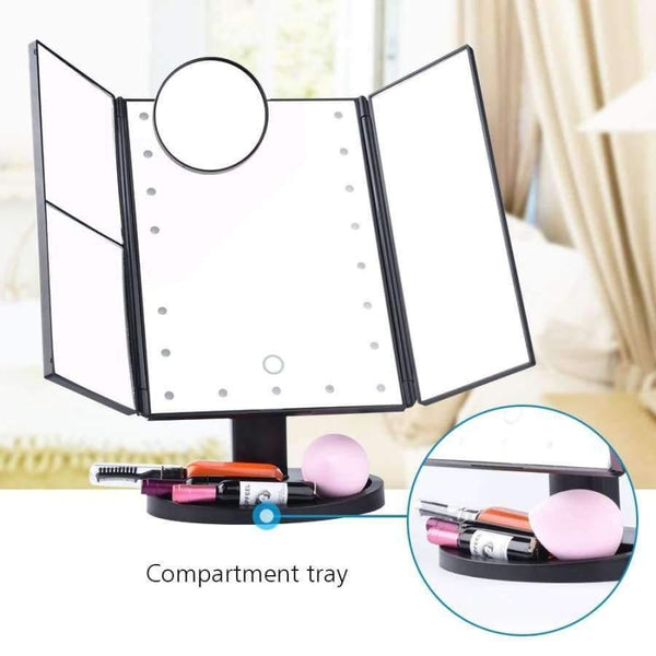 Planet Gates 22 LEDs Folding Lamp Luminous Makeup Mirror 1X/2X/3X/10X Magnifying 180 degree Rotating Adjustable Tabletop Cosmetic Mirrors