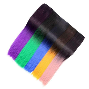 Planet Gates 22" Rainbow Straight Hairpieces 5 Clips in Hair Extensions One Piece Pink Purple Ombre Synthetic Wigs For Women Heat Resistant