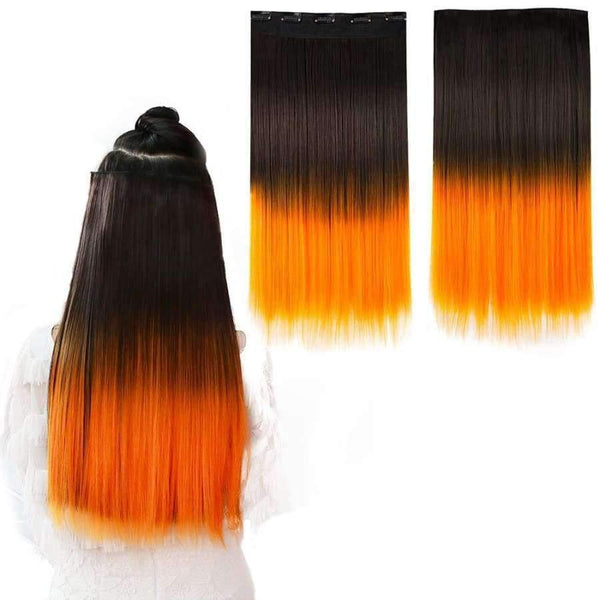 Planet Gates 22" Rainbow Straight Hairpieces 5 Clips in Hair Extensions One Piece Pink Purple Ombre Synthetic Wigs For Women Heat Resistant