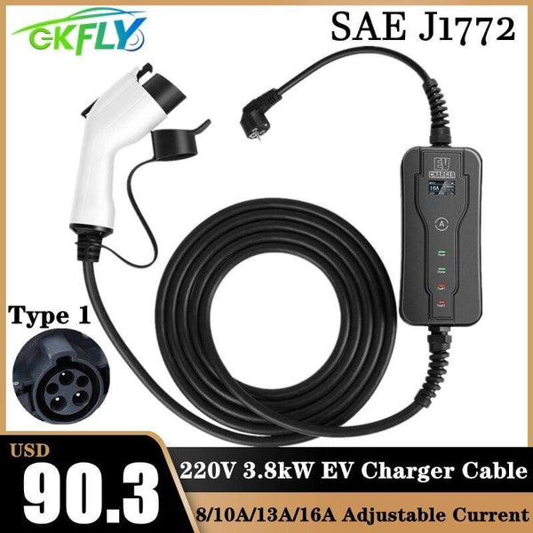 Planet Gates 220V Portable EV Charger SAE J1772 Type 1 EVSE 8A 10A 13A 16A Adjustable Current Electric Car Vehicle Charging Station IP65