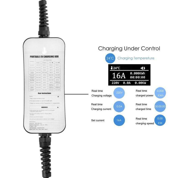 Planet Gates 220V Portable EV Charger SAE J1772 Type 1 EVSE 8A 10A 13A 16A Adjustable Current Electric Car Vehicle Charging Station IP65