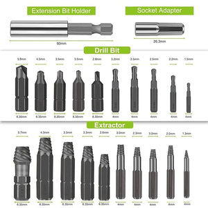 Planet Gates 22Pcs Damaged Screw Extractor Drill Bit Set Stripped Screw Extractor Kit for Broken Bolt Extractor All-Purpose with Magnetic