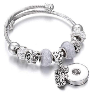 Planet Gates 23 Bracelets for 18mm Snaps Jewelry Elastic Silver Beaded Snap Bracelet Bangles Fit Snap Buttons Jewelry Charms Bracelet