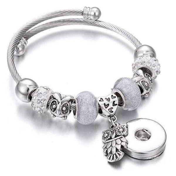 Planet Gates 23 Bracelets for 18mm Snaps Jewelry Elastic Silver Beaded Snap Bracelet Bangles Fit Snap Buttons Jewelry Charms Bracelet