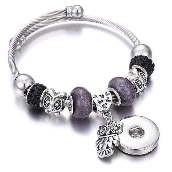 Planet Gates 24 Bracelets for 18mm Snaps Jewelry Elastic Silver Beaded Snap Bracelet Bangles Fit Snap Buttons Jewelry Charms Bracelet