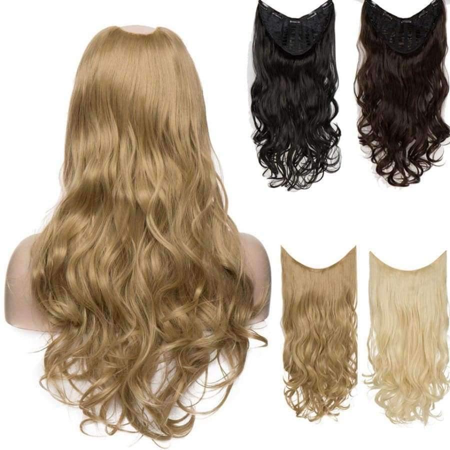 Planet Gates 24" Long Curly U Part Wigs for Women 100% Natural Real Synthetic Hair Extension Black Brown Blonde 60cm 180g
