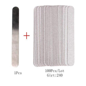 Planet Gates 240 Grit 100Pcs Replacement SandPaper Strips Nail File With Metal Handle Double-sided Sanding Buffer Block Straight Polishing Salon Tools