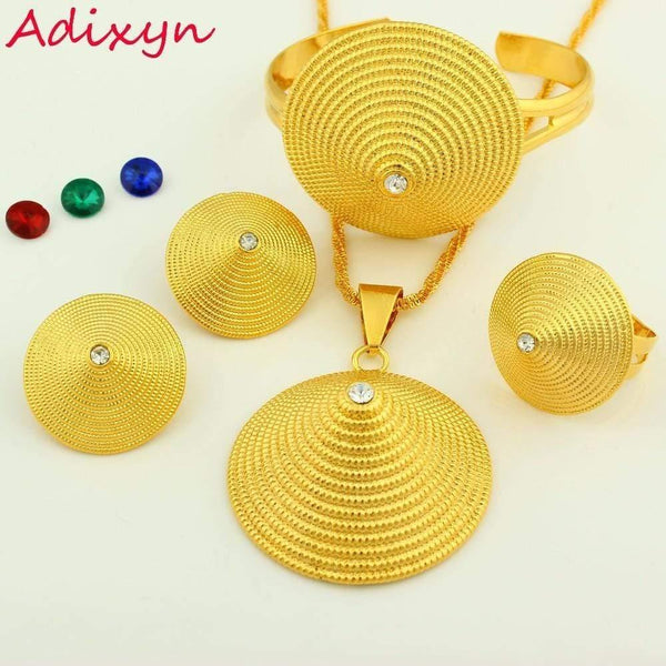 Planet Gates 24K Gold Color Crystal Necklace/Earring/Pendant/Bangle/Ring Middle Easter/India Habesha Wedding sets
