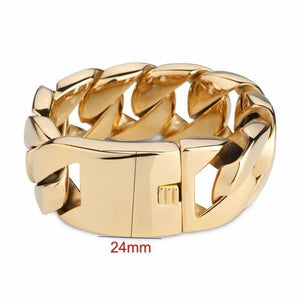 Planet Gates 24mm width / 22cm 316 Stainless Steel Italy Gold Bracelet Bangle Men's Heavy Chunky Link Chain Bracelet Fashion Jewelry Gifts